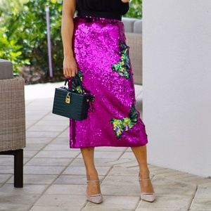 Miss Selfridge Pink Sequin Metallic Skirt